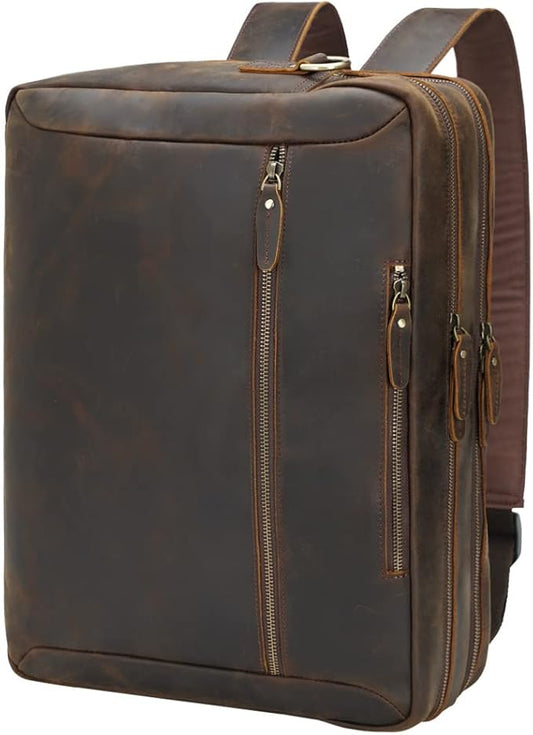 TIDING Men's Leather 15.6 Inch Laptop Backpack Convertible Briefcase Backpacks Large Work Business Travel Daypack