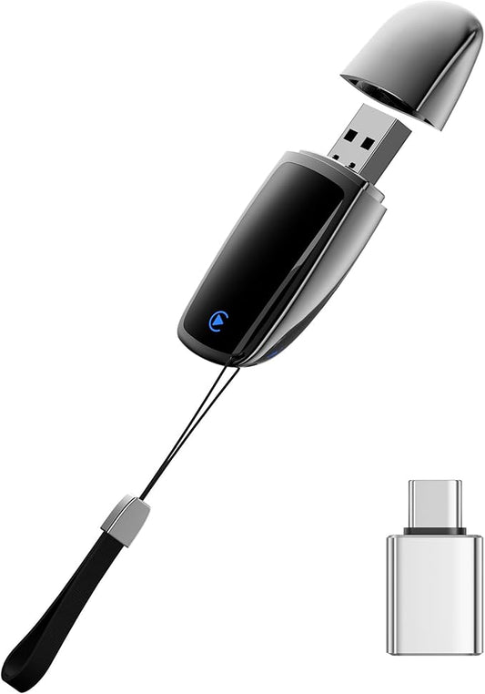 Wireless CarPlay Adapter 2025 Upgrade, Mini USB Design Converts Wired Car Play to Wireless, Plug and Play, Ultra-Low Latency Fast Stable Connection Compatible with iPhone 6+(Black)