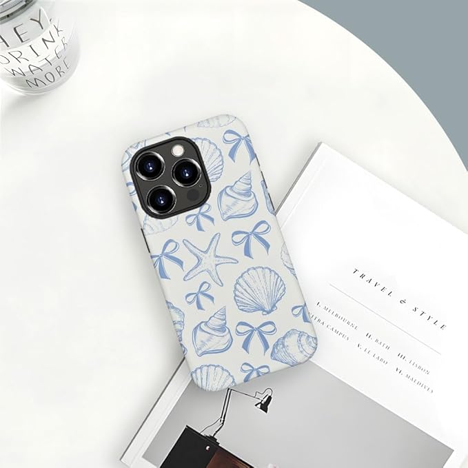DAIZAG Case Compatible with iPhone 15 Pro Max,Fit Shockproof Cover for Women Girls,Blue Seashell Bow
