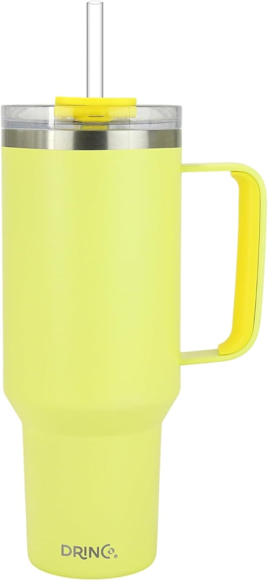 Drinco 40oz 30 oz Tumbler with Handle, Straw Lid, Insulated Stainless Steel Travel Mug Water Bottle Ice Coffee Cup For Cold and Hot, BigSur (30oz, Lemon)