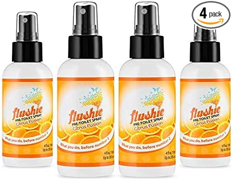 Flushie Pre-Toilet Spray for Poop Travel Size Toiletries Bathroom Spray for Poop Spray for Toilet Deodorizer Traveling Essentials Poop deodorizer Poop Odor eliminator 4oz (Citrus, 4 Pack)