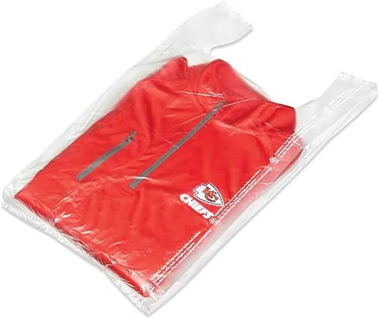 100 pack- Grocery bags in multi color -Thick T Shirt Bags - Extra Long Grocery Bags- 12x22 fits std T-shirt holders (Clear)