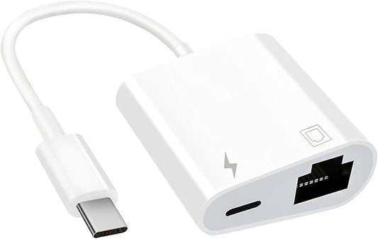 USB C to Ethernet Adapter 2 in 1 USB C to RJ45 Adapter with Type C PD Charging Port Compatible with iPhone16/Android/MacBook Supports 100Mbps Ethernet Network