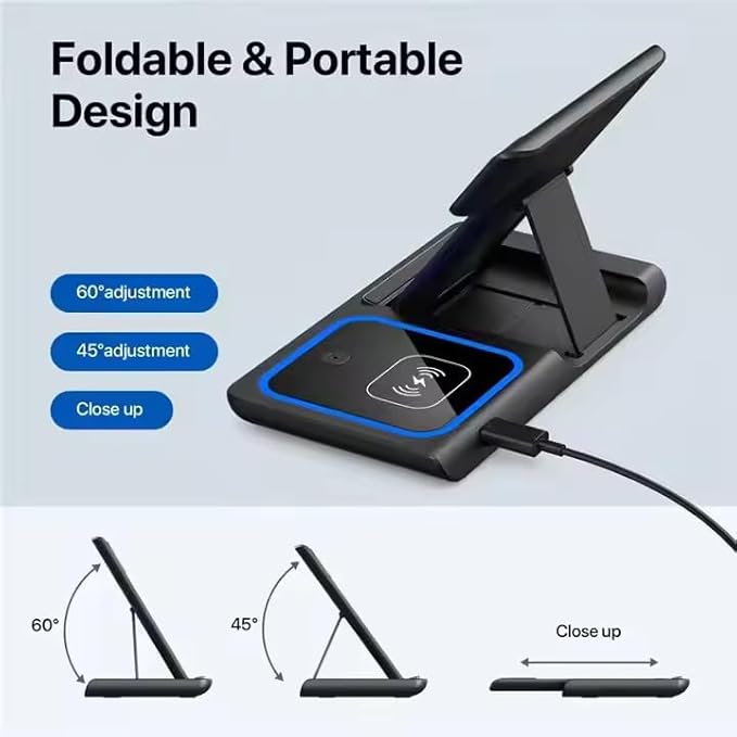 Multiple Devices Charging Station, Wireless Charger 3 in 1 Magnetic Wireless Charging Stand for iPhone 16/15/14/13/12/11/X, Samsung, and Many More with USB Cable, Apple Watch Series (Black)