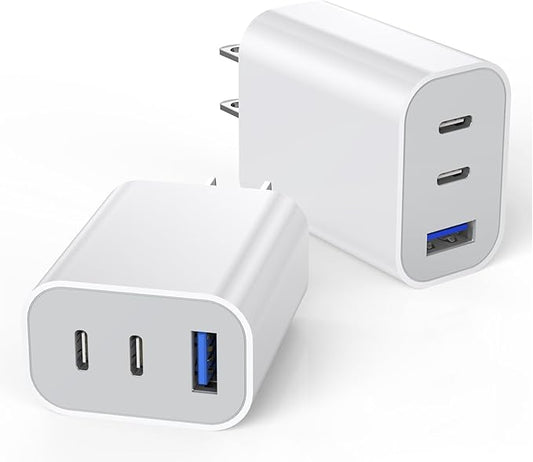 [2-Pack]iPhone 16 15 Charger Block,35W 3-Port Fast USB C Charger Block Dual Port PD Power Adapter + QC Wall Plug Multiport USB C Wall Charge Block for iPhone 16/16 Pro/15/15 Pro/Pro Max/Plus/14/13/12