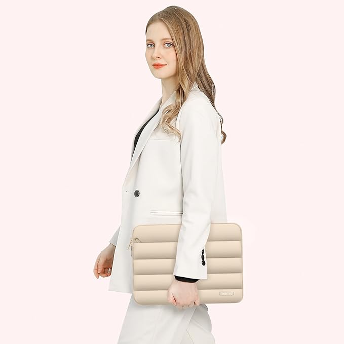 MOSISO 15-15.6 inch Laptop Case, 16 inch Puffy Laptop Sleeve Compatible with MacBook Pro 16, HP Dell ASUS Acer Toshiba Lenovo Notebook Computer, Polyester Horizontal Bag with Small Case, Apricot