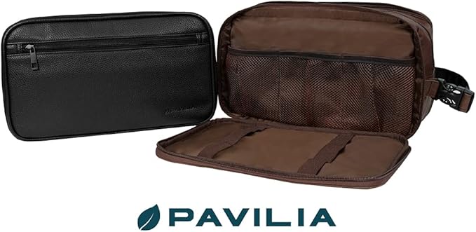 PAVILIA Toiletry Bag for Men, Travel Pouch Essentials Shaving Dopp Kit, Travel Bag Toiletries Organizer Case, Cosmetic Make Up Accessory, Water Resistant