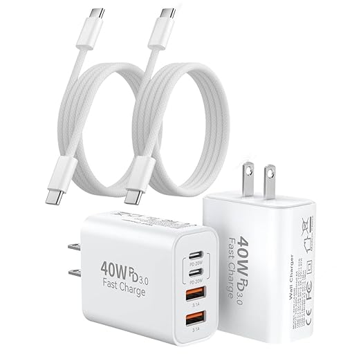 iPhone 16 Pro Max USB C Charger Cord, 2Pack USB C-C Woven Cable Cord 3FT 40W Type C Apple Charger 4 Port PD&AC Wall Plug Fast Charging for iPhone 16e/16 Pro/16 Pro Max/16 Plus/15/15 Pro/15Pro Max/iPad