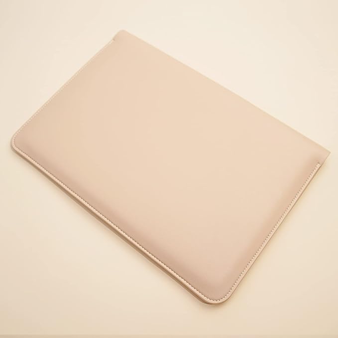 PU Leather Laptop Sleeve Compatible with 15.3 inch MacBook Air 2023 2024, Surface Book 13.5, Surface Laptop Studio - Beige