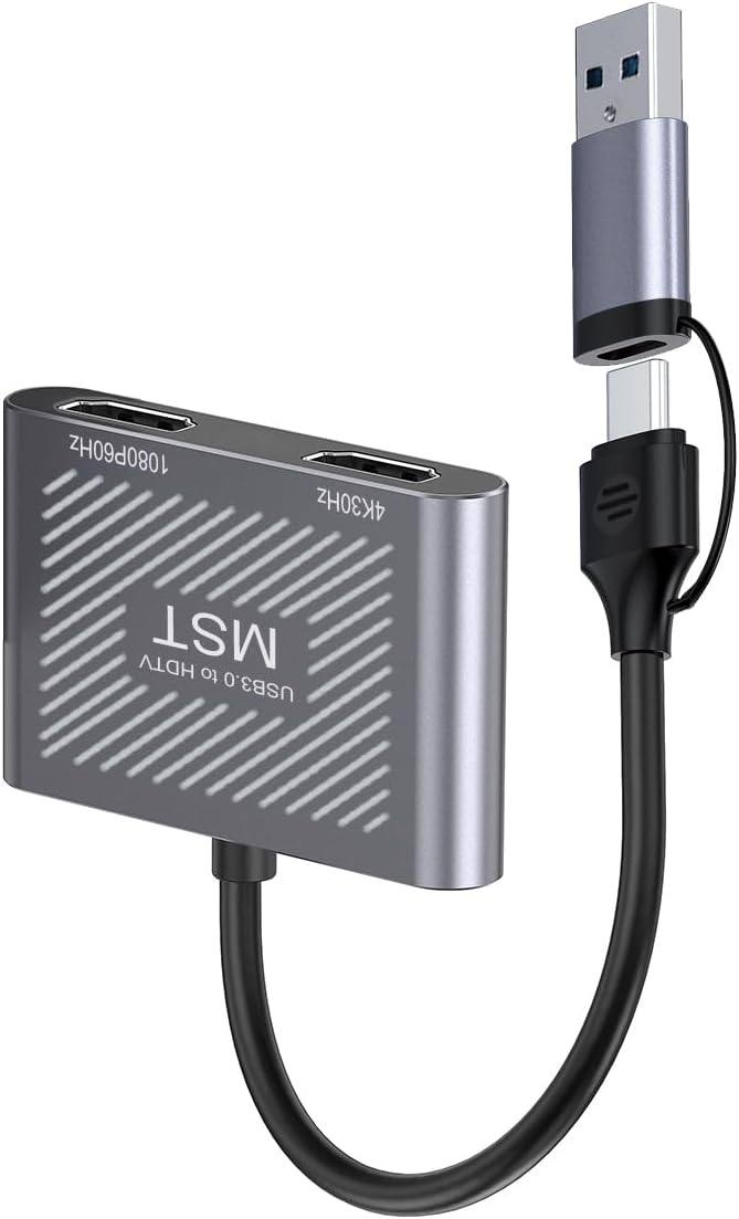 USB HUB with Dual HDMI,USB A to HDMI and USBC to hdmi Ports UABA/C to HD 1080P/60Hz +4K30Hz(USB A/C to Dual hd HUB)