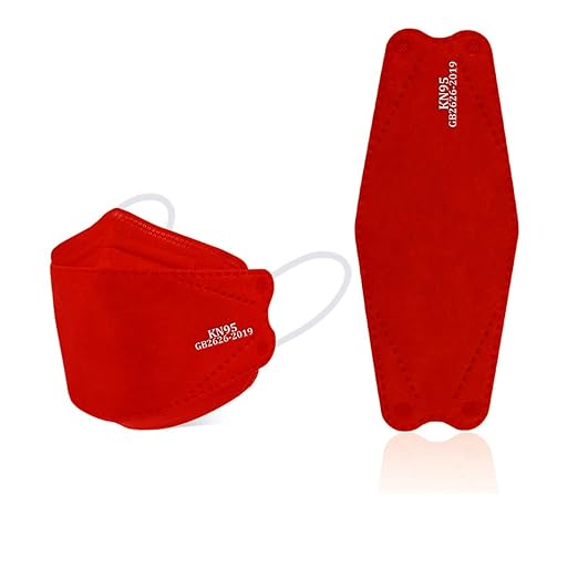 akgk KN95 Face Masks 50 Pack, 5-Ply Disposable Red Face Mask Against PM 2.5 Smoke & Dust, Filtration Efficiency 95%