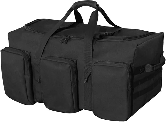 Large Military Travel Duffle Bag Tactical Camping Storage Utility Tote Bag Camping Kitchen Organizer with Deployment Cargo Bag Travel Sports Equipment (Black, Large 25.59"x13.78"x13.78")