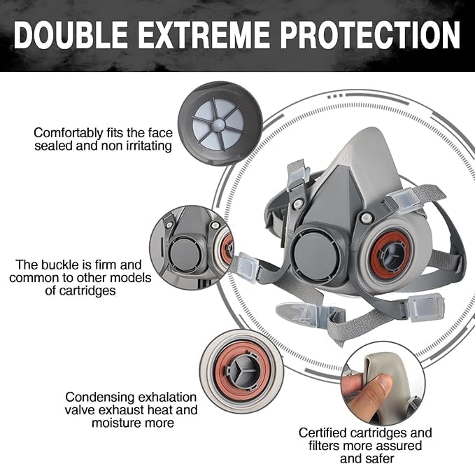 6200 Respirator Mask with Filters, Reusable Anti-fog Glass Gas Mask with Activated Carbon Filters