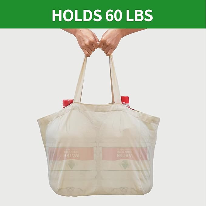 3 Pack Canvas Shopping Bags for Groceries, Holds 60 lbs Heavy Duty Reusable Canvas Grocery Bag, 8.3 gal Multi-Purpose Washable Canvas Grocery Bags Reusable Shopping Bags with 5 Pockets, Off white