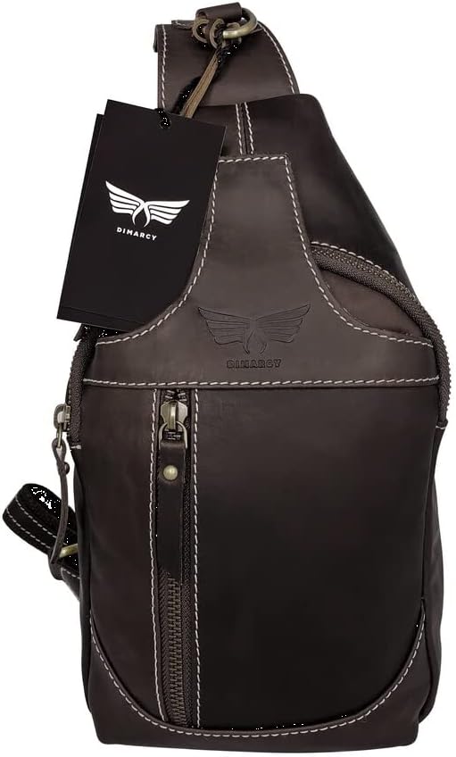Leather Cross-body Sling Bag Casual Daypack Backpack Chest Shoulder Multi-Purpose Timeless Design Small Men (Dark Brown)