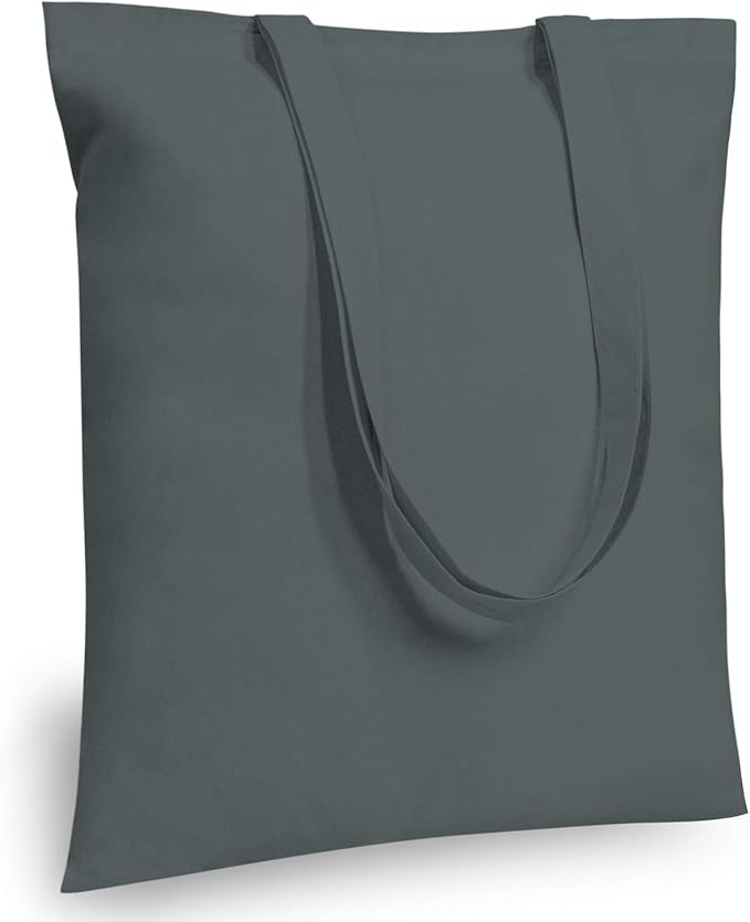 TOPDesign 12-Pack Economical 16"x15" Grey Cotton Tote Bag, Lightweight Medium Reusable Grocery Shopping Cloth Bags, Suitable for DIY, Advertising, Promotion, Gift, Activity