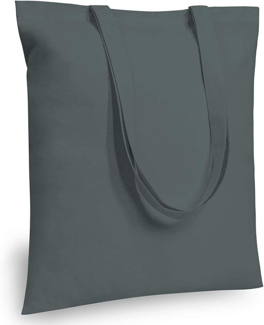 TOPDesign 12-Pack Economical 16"x15" Grey Cotton Tote Bag, Lightweight Medium Reusable Grocery Shopping Cloth Bags, Suitable for DIY, Advertising, Promotion, Gift, Activity