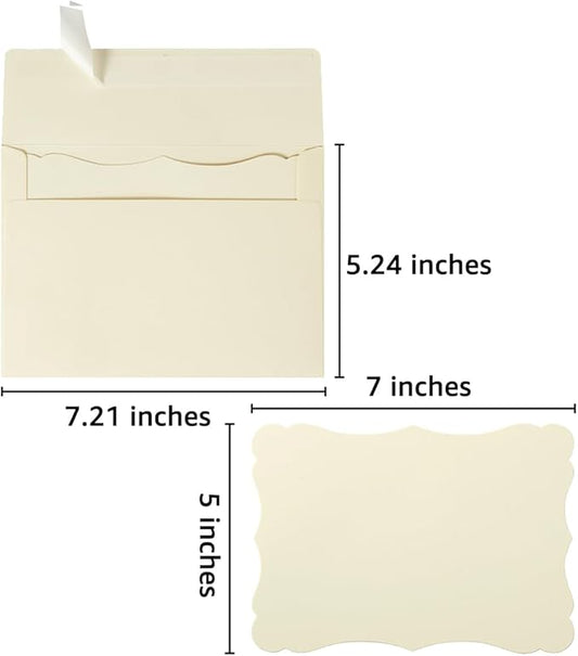 100 Pack A7 Envelopes with Colorful Blank 5 x 7 Cards Self-Adhesive Business Envelopes Invitations Cards Envelopes (Cream, A7)