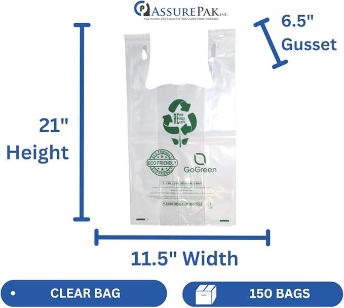 Clear Reusable/Eco-Friendly LDPE T-Shirt - 1/6 BBL 11.5"X6.5"X21" - 150 Bags - 101 Micron (4.0 mil) - Clear - CLLD4MREUSE1221