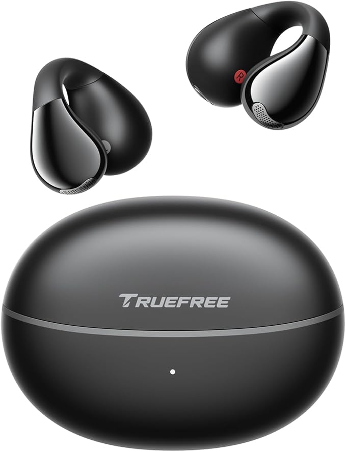 truefree B1 Open-Ear Wireless Earbuds, Bluetooth 5.4 Headphones with Spatial Audio, Ultra-Light Clip-On Fit, 25H Battery, Fast Charging, Multipoint Connection, App Customization, Workouts, Commute