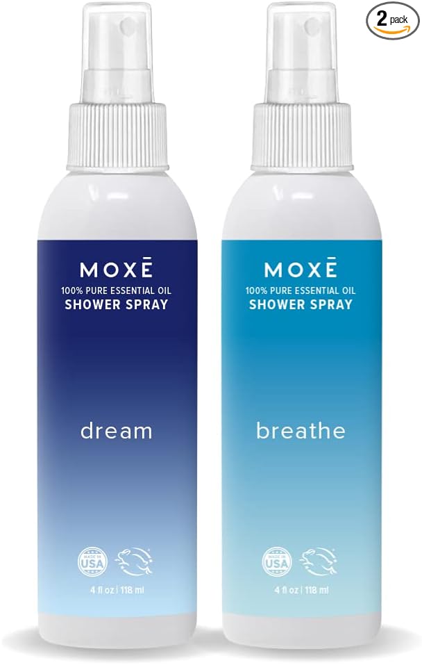 MOXE Shower Steamer Spray, 100% Essential Oils, Sinus & Tension Relief, Natural Sleep Aromatherapy, Made in USA (Breathe & Dream, 4 Ounces, 2 Pack)