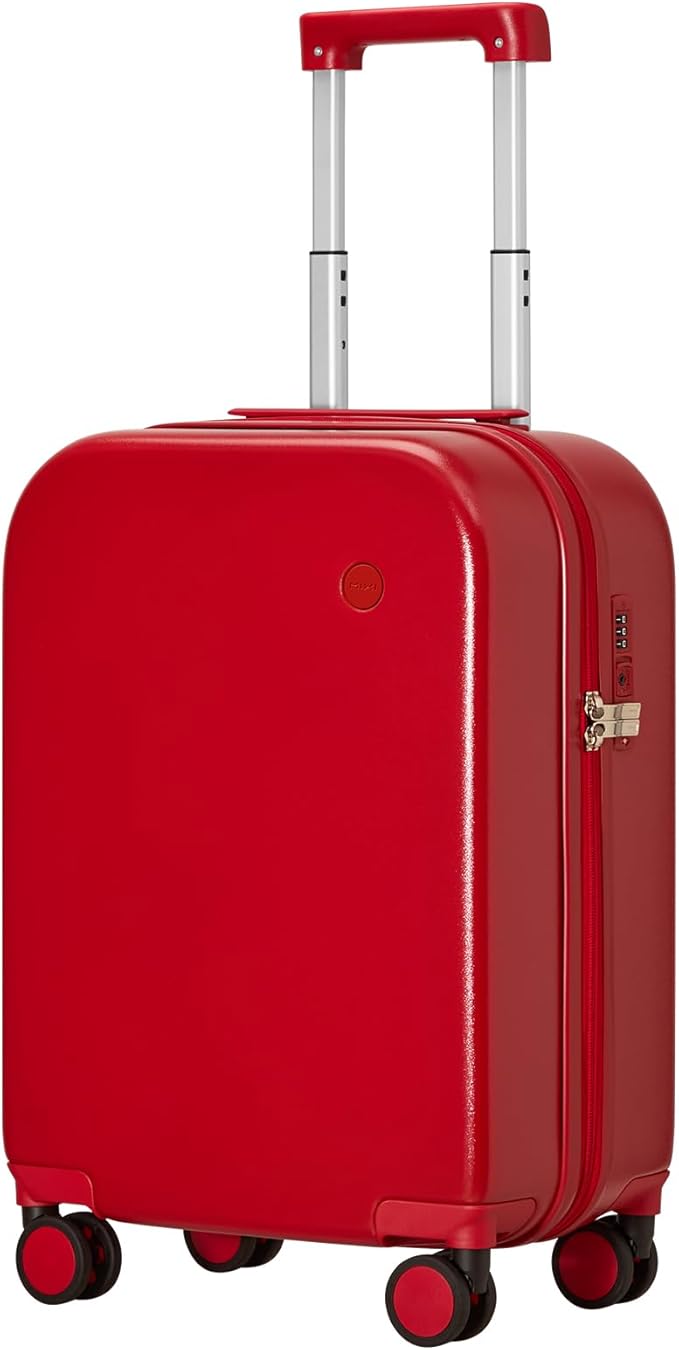 mixi Carry on Luggage, 20'' Suitcase Spinner Wheels Luggage Hardshell Lightweight Rolling Suitcases PC with Cover & TSA Lock for Business Travel, Red