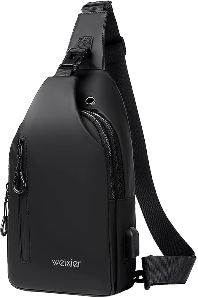 Waterproof Sling Bags Mens Shoulder Crossbody Backpack with USB Charging Port& Headphone,Outdoor Lightweight Bag