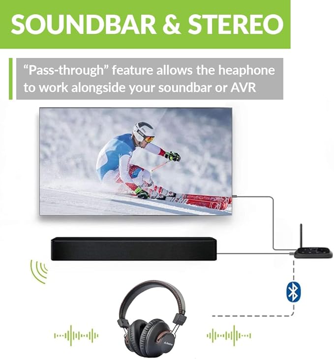 Avantree HT5009 - Wireless Headphones for TV Watching with Clear Dialogue Mode, Enhanced Volume & Comfortable Fit for Seniors, 40hrs Bluetooth Headset, 164ft, Pass-Through Support, No Audio Delay