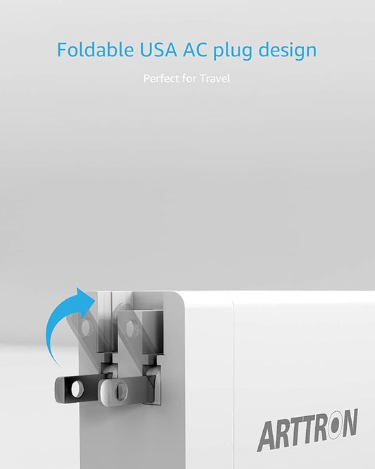 USB Wall Charger Adapter, Arttron 40W 6-Port Foldable Wall Plug Multiport Charger for iPhone iPad Tablets Smartphones, Home Office Use
