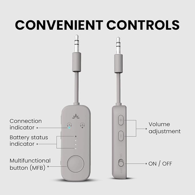 Avantree Relay - Airplane Bluetooth 5.3 Adapter with Qualcomm aptX Adaptive, Supports 2 AirPods or Headphones, 20Hr Playtime, 3.5mm AUX Wireless Audio Transmitter for Travel Flight, Airline, Gym