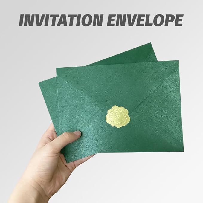 YINUOYOUJIA 50 PCS Pearl Green Envelopes A7,5 x 7 Green Shimmer Envelopes for Invitation,Perfect for Wedding Invitation Cards,Birthday RSVP Invite,5.25 x 7.25 inches