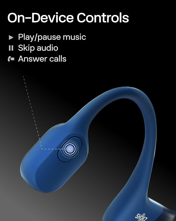 SHOKZ OpenRun with USB-C Charging - Open-Ear Bluetooth Bone Conduction Sport Headphones - Sweat Resistant Wireless Earphones for Workouts and Running - Built-in Mic, with Hair Band - Standard - Blue