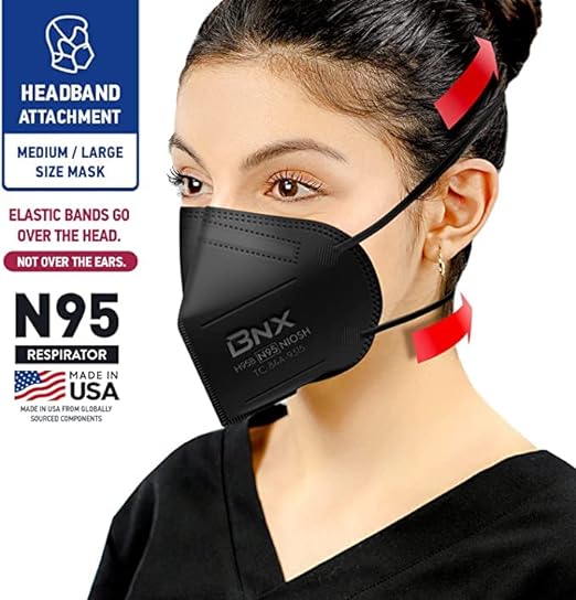 AccuMed BNX N95 Mask Black MADE IN USA Particulate Respirator Protective Face Mask (10-Pack, Approval Number TC-84A-9315 / Model H95B)