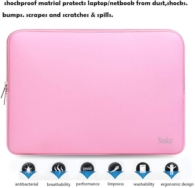 Naukay 15.6 Inch Laptop Sleeve,Resistant Neoprene Laptop Sleeve/Notebook Computer Pocket Case/Tablet Briefcase Carrying Bag - (Pink)