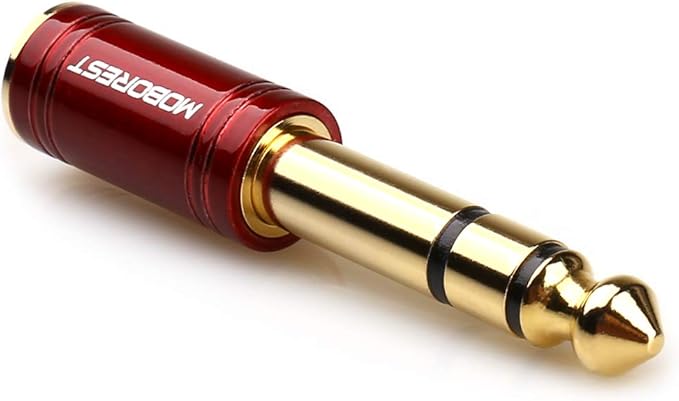 MOBOREST 6.35mm (1/4 inch) Male to 3.5mm (1/8 in) Jack Stereo Female Adapter Conversion Plug Adaptor Cable Copper RED 1PCS