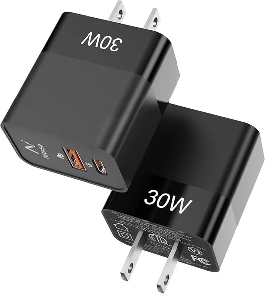 2 Pack USB C Wall Charger,NITASA 30W 2 Port PD Fast Charger Adapter for iPhone 15/16 Pro/17 Pro Max/17/iPad, Super Fast Charger Block(25W) Type C for Samsung S25/S24,Google Pixel 10/9 8 Pro