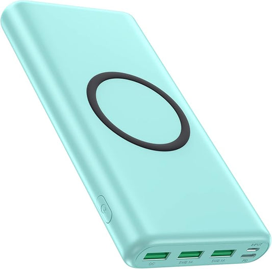 Wireless Portable Charger Power Bank,33800mAh 15W Fast Wireless Charging 25W PD QC 4.0 USB-C Power Bank,5 Output & Dual Input External Battery Pack Compatible with iPhone 16/15/14/13,Android etc-Green