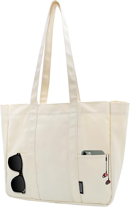 TeeYee Women's 20L Canvas Tote Bag Reusable Multi-Pocket Organizer for Travel Work Gym Shopping Large Shoulder Bag