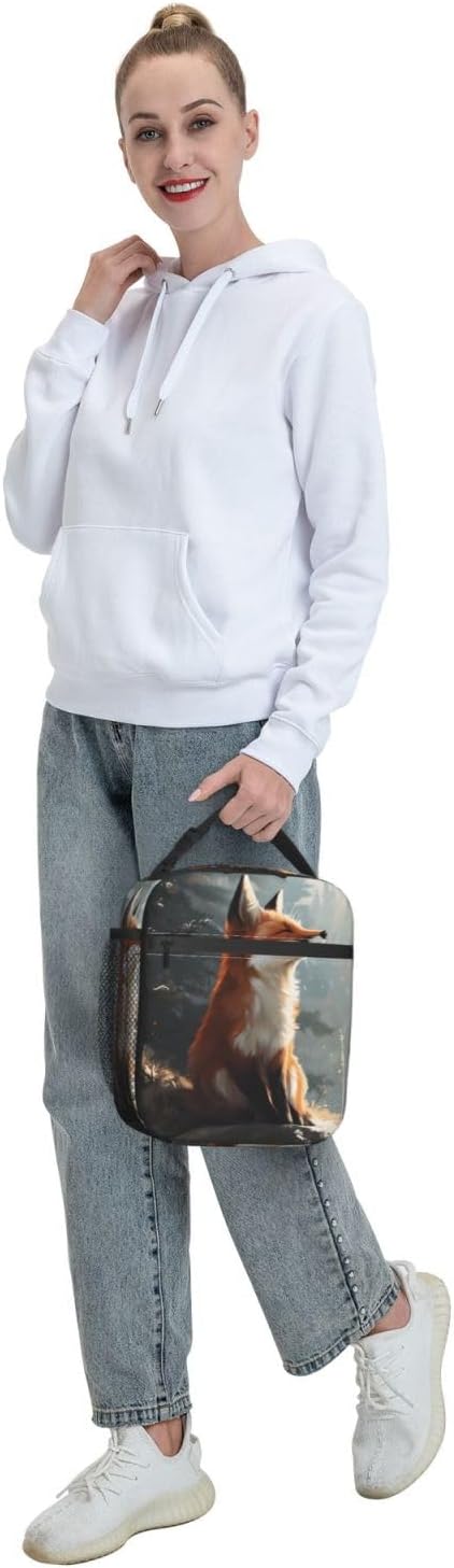 Fox Lunch Box Insulated Lunch Bag for kids Girls Boys Women,Reusable Lunch Box Containers for Women Men,Durable Cooler Tote Bag Lunchbox for Office/School/Picnic