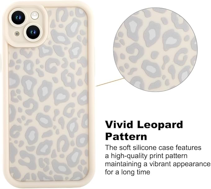 KANGHAR Case for iPhone 14 Leopard Printed Pattern Cute Cheetah Phone Case Soft TPU Shockproof Protective Cover for iPhone 14 6.1 Inch Beige with Gray Prints