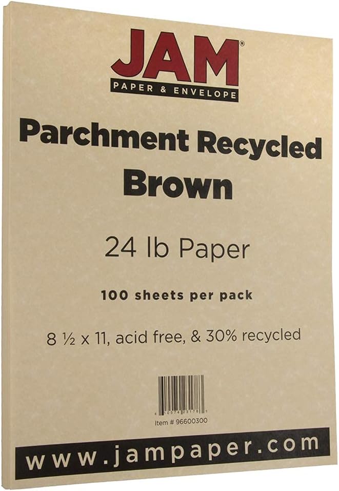 JAM PAPER Parchment 24lb Paper - 90 gsm - 8.5 x 11 - Natural Recycled - 50 Sheets/Pack