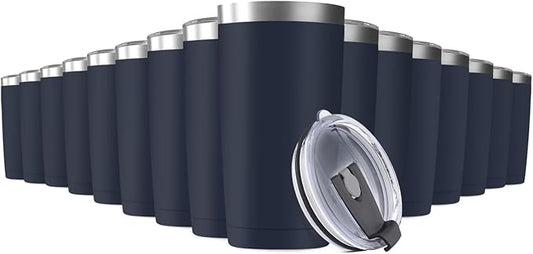 16 Pack 20oz Tumbler Vacuum Insulated Travel Mug with Lids, Stainless Steel Double Wall Bulk Cup for Home, Office, Outdoor Suitable for Vehicle Cup Holders (Navy)