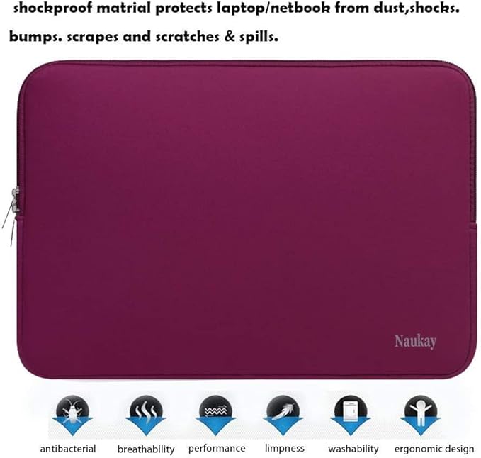Laptop Sleeve 14 Inch, Resistant Neoprene Laptop Sleeve/Notebook Computer Pocket Case/Tablet Briefcase Carrying Bag for 14 inch HP, Lenovo, Asus Notebook, Ultrabook, Wine Red