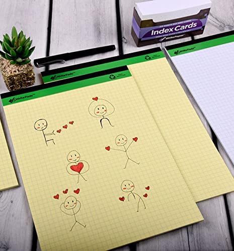 KAISA Graph Paper Legal Pads Writing Pads Recycled Paper 8.5"x11.75" Quad Ruled 4x4 Perforated 50 sheets/pad Grid Paper Yellow Notepads Writing Tablet For Office Supplies (Canary 6pad, 8.5x11.75'')