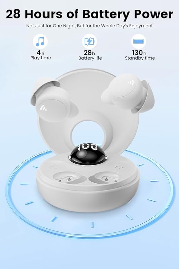 Sleep Earbuds for Side Sleepers Wireless Bluetooth Headphones Mini Invisible Earplugs Small Design Comfortable in-Ear Ear Buds Noise Blocking for Sleeping Working Hiking-White