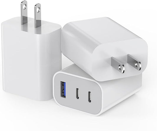 [3Pack] iPhone 16 15 Fast Charger Block 35W 3-Port Fast USB C Charger Block Multiport Double Port PD+QC Wall Plug Compatible with iPhone 16/16 Pro/16 Pro Max/16 Plus/iPhone 15/15 Pro/15 Pro Max/14/13
