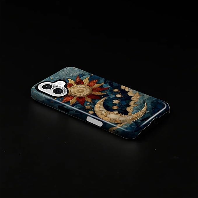 Case for iPhone 16 Plus Case,Sun Moon Stars Faux Stained Glass Design Hybrid Dual Protection Silicone + Hard PC Shockproof Full Body Cover Slim Anti-Scratch Protective Case for Men Women