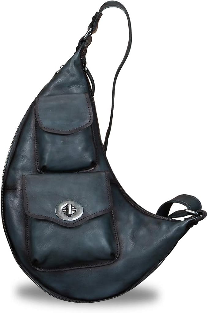 Genuine Leather Large Sling Bag for Men and Women Vintage Real Leather Sling Backpack Shoulder Crossbody Bag Chest Bag