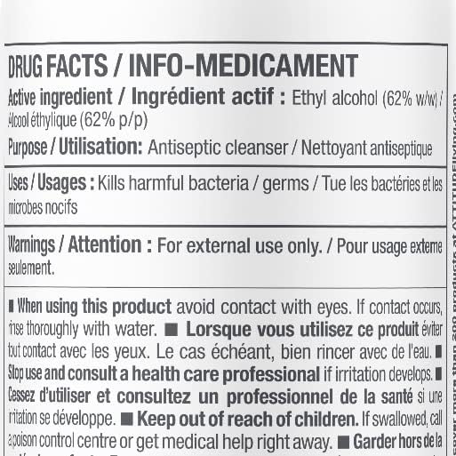 ATTITUDE Hand Sanitizer Spray, EWG Verified, Kills Germs & Bacteria, Vegan & Plant-Based, Safe for Adults & Kids, Orange Leaves Scent, 3.38 Fl Oz (Pack of 6) (Spray Bottle)