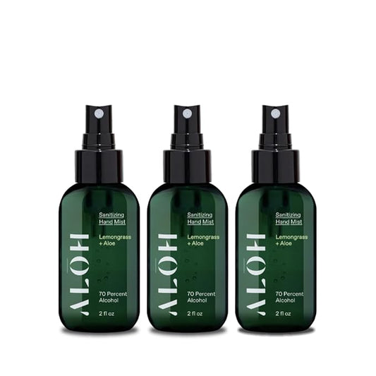 ALOH Hand Sanitizer Spray Liquid 3-pack | Lemongrass | 70% Alcohol Hydrating Hand Sanitizer Spray with Essential Oil, for Kids & Adults | 2oz Travel Size Bottle